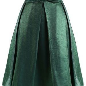 Chicwish Pleated Satin Emerald Midi Skirt
